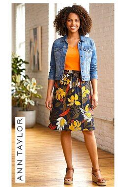 ANN TAYLOR FACTORY - 100% cotton tropical print midi skirt